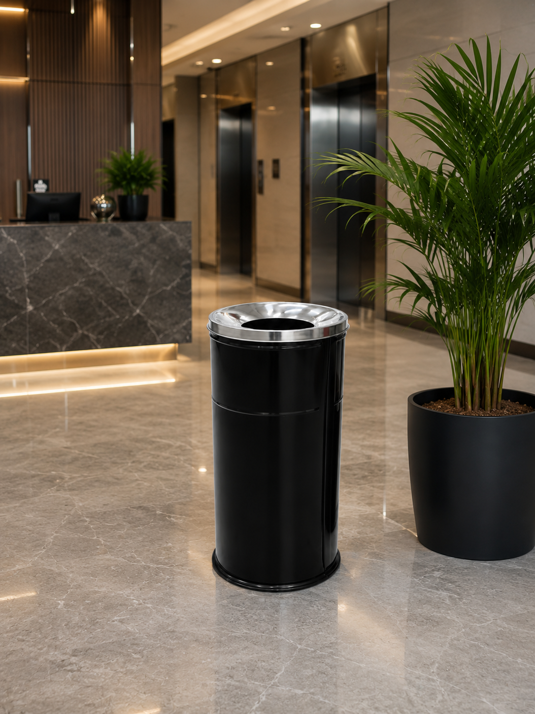 (ს24-25) ნაგვის ურნა შავი/DUST BIN - FLAT LID - BLACK